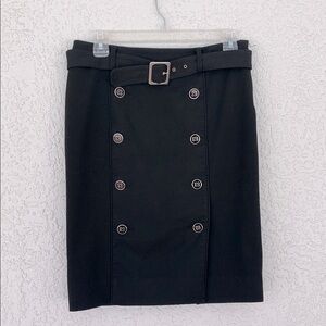 White House Black Market Black Double-Breasted belted  Skirt side zipper size 2